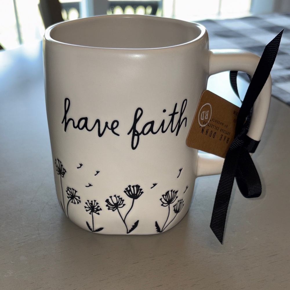 Rae Dunn Have Faith Mug with Black Floral Design